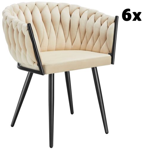 Lot 6 Chaises De Salle À Manger En Velours Design Noué Sables