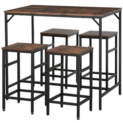 Ensemble Table De Bar Design Industriel + 4 Tabourets
