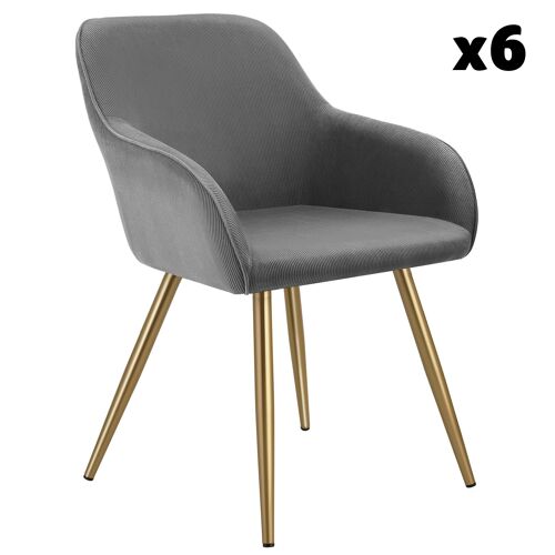 Lot 6 Chaises Élégantes Aspect Corde Forme Ergonomique Gris/Doré