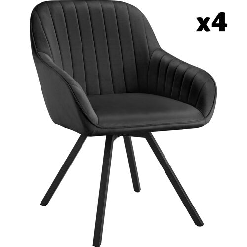 Lot 4 chaises pivotantes à 360° avec accoudoirs velours noires