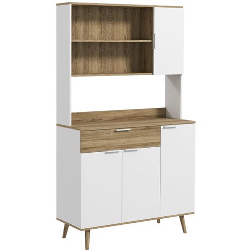Buffet Haut Design Scandinave - Multi-Rangement - Blanc Aspect Bois