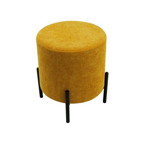 Pouf Repose-Pieds Rond En Tissu Jaune Et Acier