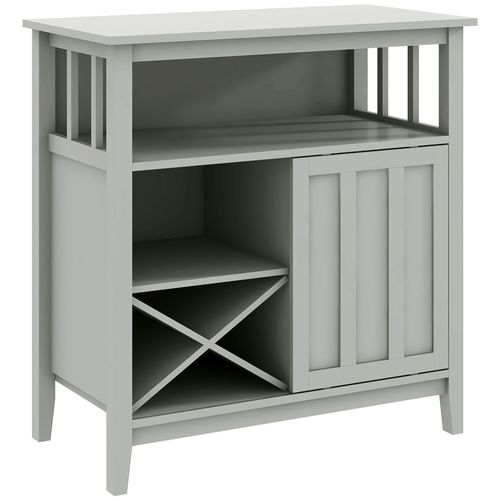 Buffet Porte Coulissante 2 Étagères Casier Bouteilles Niche Gris Clair