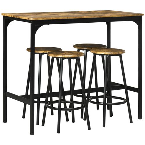 Ensemble Table De Bar 4 Tabourets Industriel Métal Noir Aspect Bois