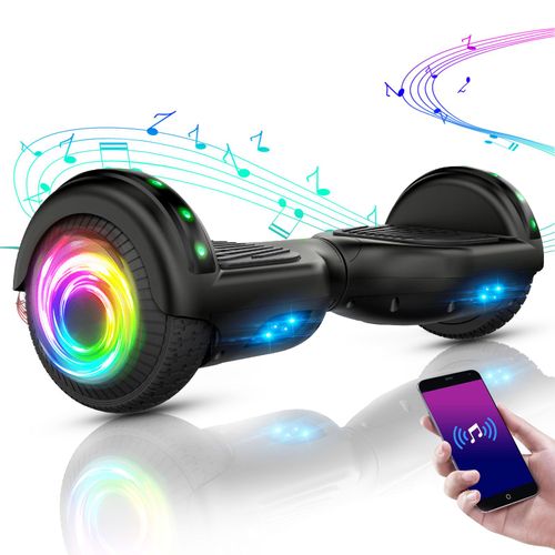 Hoverboard 6.5'' Hy-A02c, Bluetooth + Lumière Led Autonomie 7-8km Charge Maximale 70kg, Fun And Cool Hoverboard Enfant, Noir