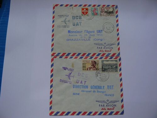2 Enveloppes Poste Aérienne De La Premiere Liaison Par "Jetliner" Paris Brazzaville (Congo)En Dc8 De Uat Le 11-9-1960 Et Retour Le 12 Septembre 1960