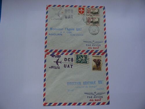 2 Enveloppes De La 1 Ére Liaison Aérienne Par "Jetliner" En Dc8 De U A T Paris Abidjan (Côte D'ivoire)Le 10 Septembre 1960 Et Retour Abidjan Paris 10 Septembre 1960
