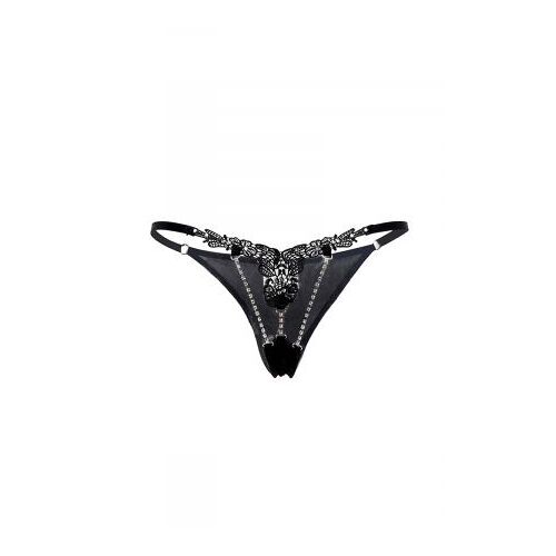 String Ouvert À Strass Noir - S/M/L - Noir