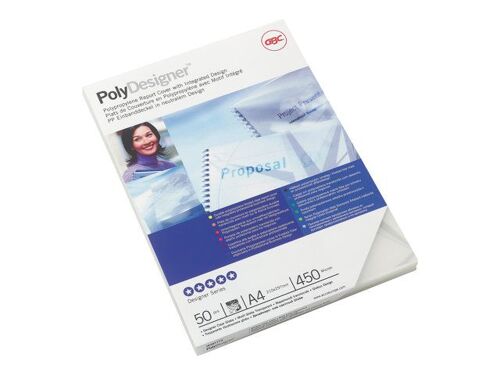 GBC PolyClearView - A4 (210 x 297 mm) - 450 microns - givré transparent - 50 unités couverture à reliure - pour IBICO CombBind ibiMaster 250e