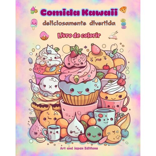 Comida Kawaii Deliciosamente Divertida | Livro De Colorir | Desenhos Kawaii Fofos Para Amantes De Comida