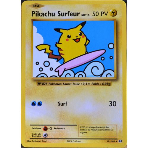 Carte Pokémon 111/108 Pikachu Surfeur Niv.13 Secrète Xy - Evolutions  Neuf Fr