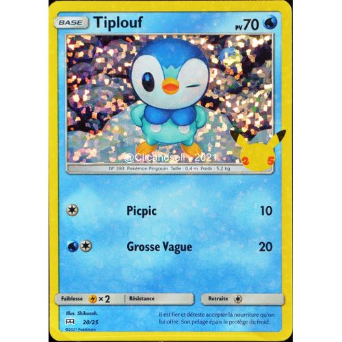 Carte Pokémon 20/25 Tiplouf Holo - 70 Pv Promo 25 Ans Neuf Fr
