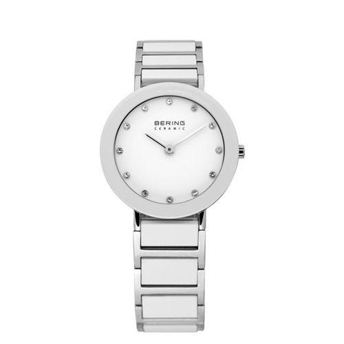 Montre Pour Femme Cadran Rond Céramique Blanche 12 Cristaux Bering