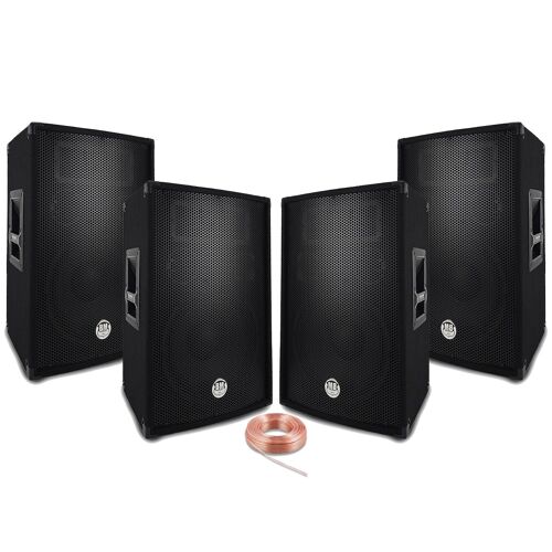 Pack Sono Sound 2400W Total - 4 Enceintes passives BM SONIC BMS 600W Noir - Câbles HP - Soirée - Anniversaire - Mariage - DJ