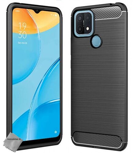 Housse etui coque silicone gel carbone pour Oppo A15 + verre trempe - NOIR