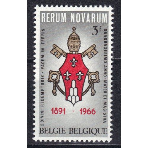 Belgique 1966 : 75è Anniversaire De La Publication De L'encyclique "Rerum Novarum" : Armoiries Vaticanes Du Pape Paul 6 - Timbre Neuf **