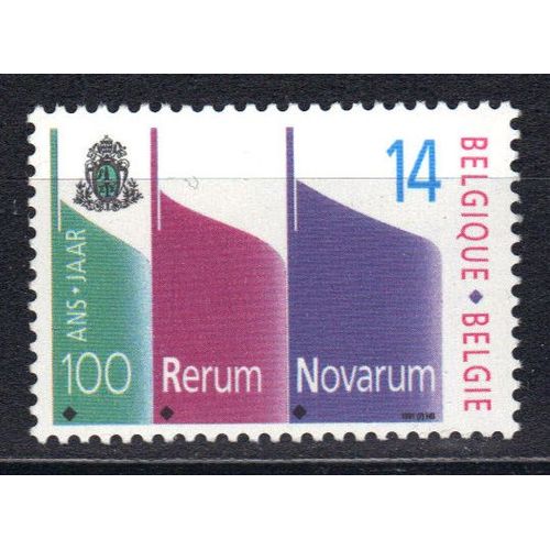 Belgique 1991 : Centenaire De L'encyclique "Rerum Novarum", Traitant Des Droits Des Travailleurs : Drapeaux Et Armoiries Pontificales - Timbre Neuf **