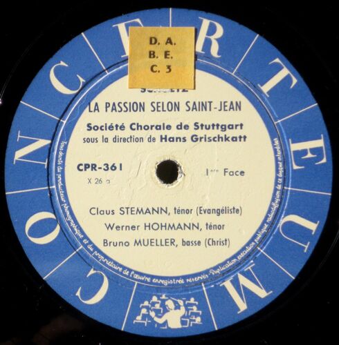 Schütz Passion Selon Saint Jean Hans Grischkat Claus Steman  Werner Hohmann  Bruno Mueller
