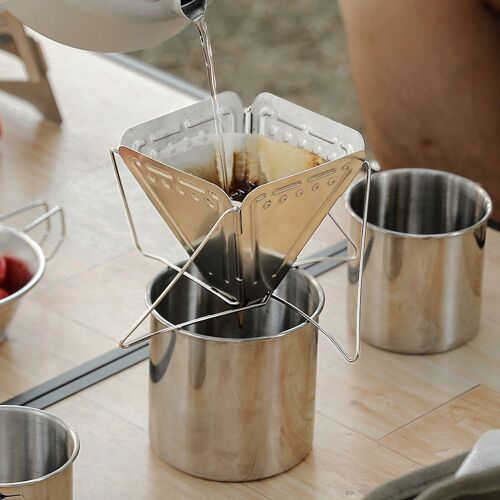 Porte-filtre à café en acier inoxydable, réutilisable, panier à café goutteur, vaisselle de pique-nique de Camping