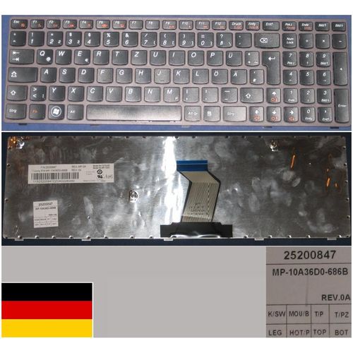 Clavier Qwertz Allemand / German Pour IBM Lenovo Ideapad V570 V575 Z570 Z575 B570 B570A B570G B575 Séries, Noir / Black, Violet-Frame / Purple-Frame, P/N: 25200847M MP-10A36D0-686B