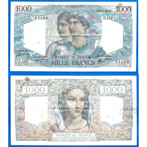 France 1000 Francs 1945 Minerves Hercules Grand Billet Franc