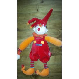 Doudou  Peluche Clown Bouffon Lutin Dragobert Mmoulin Roty Rouge Orange Rose Bleu Vert Multicolore   42 Cm De La Pointe Du Bonnet Aux Pieds.