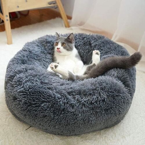 Panier Chien Chat Lit Mignon Pour Animal Domestique Lavable En Peluche 60cm Gris