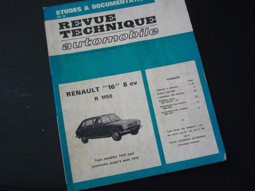 Rta (Revue Technique Auto) Renault 16 8cv