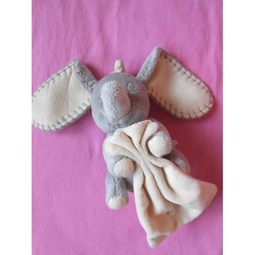 Peluche Doudou Éléphant Dumbo Gris Et Blanc Crème Kiabi Nicotoy  Mouchoir Brodé Big Hug