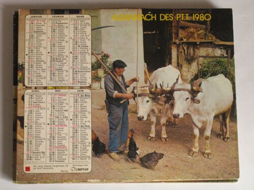 Almanach Des Ptt Oberthur 1980 Boeufs Au Joug Attelage, Fauchage Foins Poules