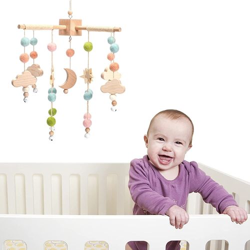 Mobile Bébé Bois, Mobile Bebe Musical, Carillon De Vent Mobile Étoile Tricotée à La Main - Décoration de Chambre de Bébé pour Fille Et Garçon, pour Décoration De Maison, Ornements, Suspendus de Porte