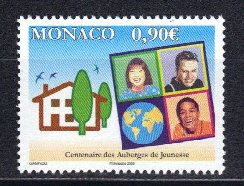 Monaco 2009 : Centenaire De La Création Des Auberges De Jeunesse : Auberge Stylisée, Visages De Jeunes De Différents Continents, Globe - Timbre Neuf **