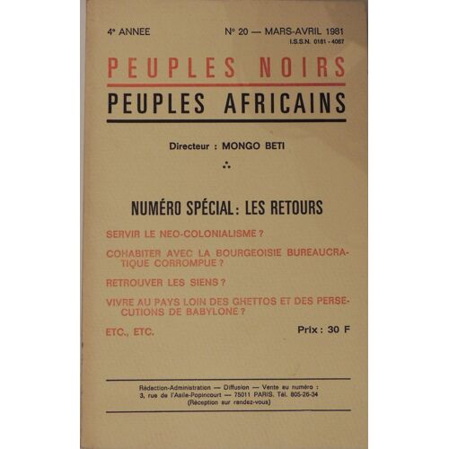 Peuples Noirs Peuples Africains N°20: Les Retours