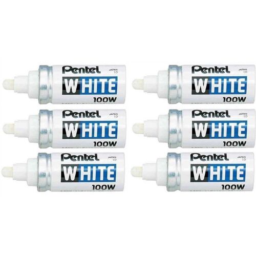Pentel Lot De 6 Marqueurs Paint Permanent X100w Pointe Ogive 2,9 Mm Blanc