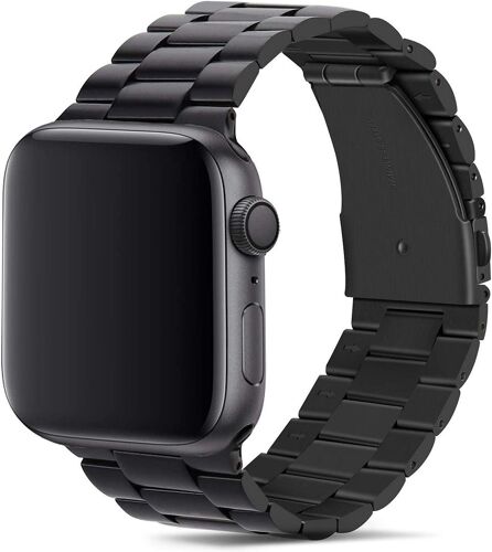 Bracelet Ajustable Pour Apple Watch 42mm/44mm/45mm Series 8 Se 7 6 5 4 3 2 1 - Acier Inoxydable Métal Noir - E.F.Connection