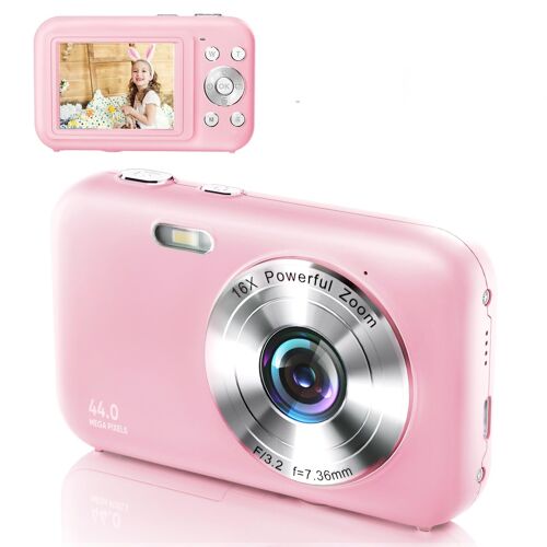 Appareil photo numérique 1080P 44MP avec zoom 16x et écran 2,4" Rose