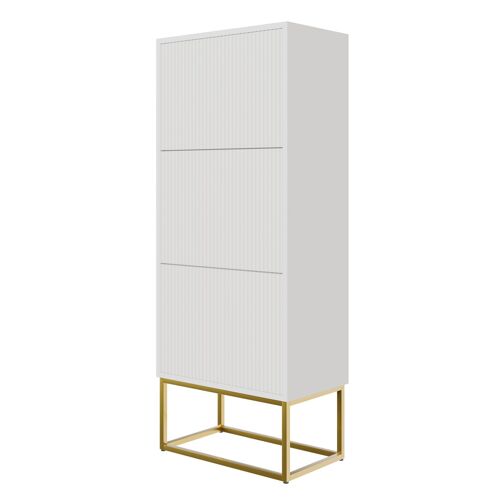 Meuble à chaussures 3 portes blanc avec pieds dorés 50 cm
