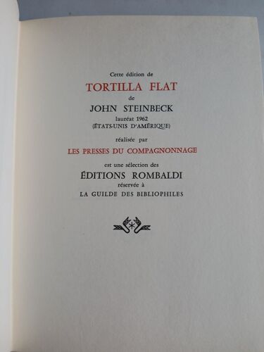 Guilde Des Bibliophiles: 1962 : Tortilla Flat, Par John Steinbeck Illustré Par Fontanarosa (237 Pages)