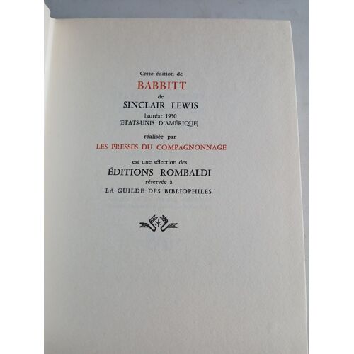 Guilde Des Bibliophiles: 1930 : Babbitt, Par Sinclair Lewis Illustré Par Gérard Economos