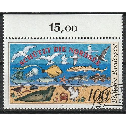 Allemagne, Timbre Oblitéré Avec Bord De Feuille. Conférence Internationale De La Mer Du Nord À La Haye 1990 N° 1286