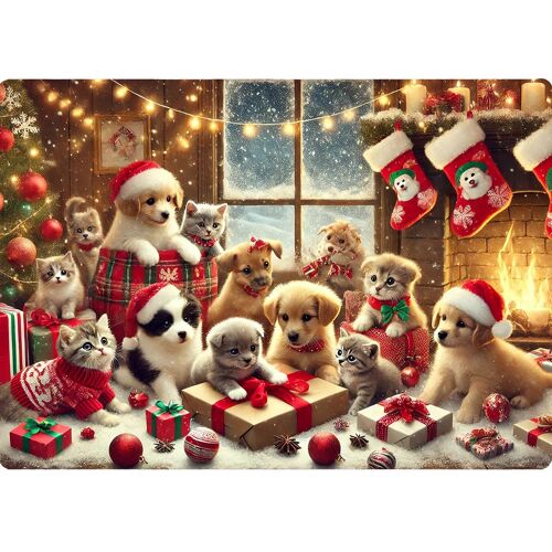 Tapis de souris chiots et chatons de Noël