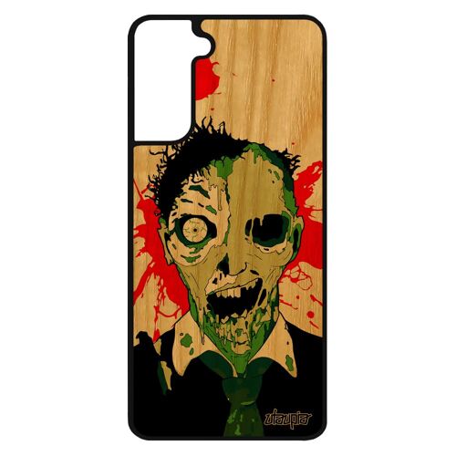 Coque En Bois Naturel Samsung Galaxy S21 Silicone Mort Vivant Squelette Spectre Vert Fin Du Monde Housse Design Paranormal Epouvante