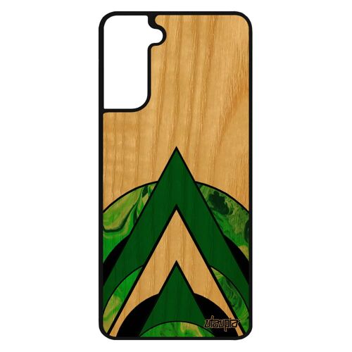 Coque en bois veritable silicone Samsung Galaxy S21 marbre vert design etui fait main motif fond effet de protection personnalisé