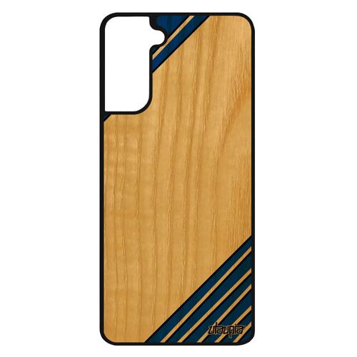 Coque pour Galaxy S21+ Plus bois silicone moderne motif fond effet cadeau de protection geometrie etui mobile triangle bleu Samsung