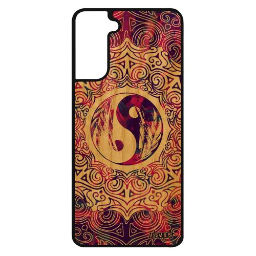 Coque Bois Samsung S21 Silicone Yin Et Yang Rose Noir Ying Portable Rosace Tatouage Oriental Unique Personnalisé Femme Coloré Galaxy