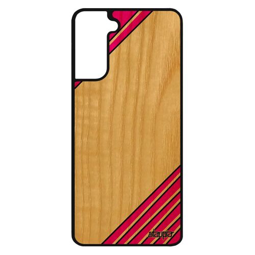 Coque Moderne Galaxy S21 Vrai Bois Silicone Texture Rose Artisanat Ligne Design Bumper Geometrie Etui Motif Smartphone Noir Samsung