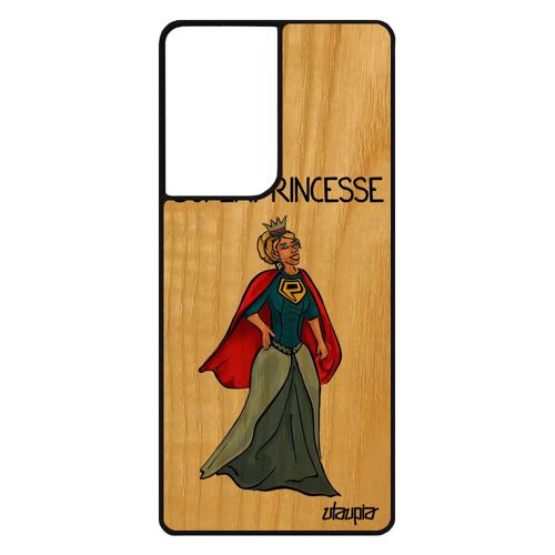 Coque bois naturel silicone pour Samsung Galaxy S21 Ultra super princesse drole case rouge antichoc humoristique comics heros femme