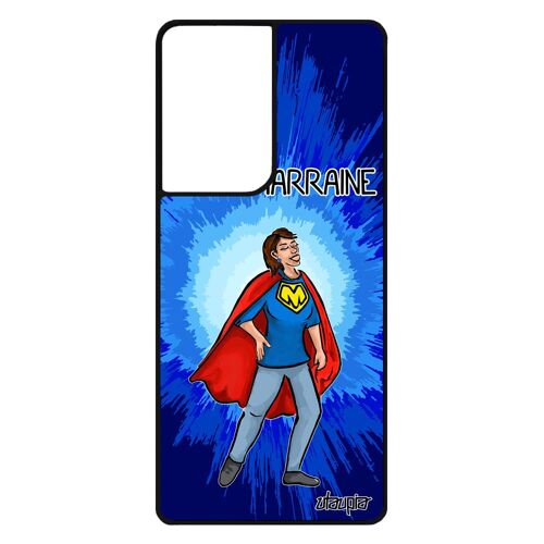 Coque Samsung S21 Ultra Silicone Super Marraine Comics Noir Personnalisé Naissance Garcon Alu Humoristique Humour Telephone Galaxy