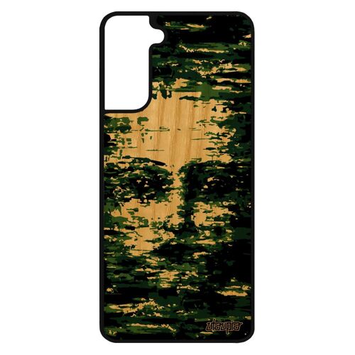 Coque Bois Silicone Telephone Pour Samsung S21 Portrait Visage Artistique Housse Peinture Militaire Camouflage Art Vert Armée Galaxy