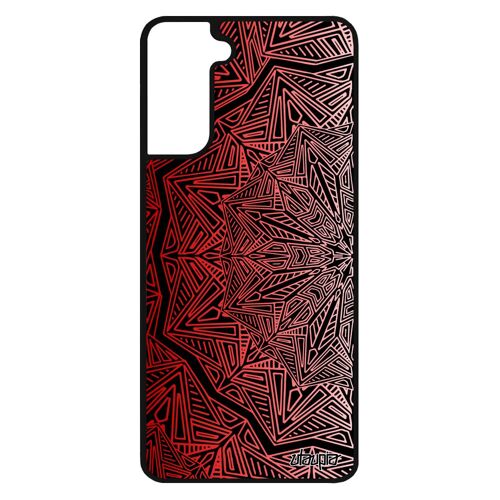 Coque Samsung S21 silicone Mandala couleur oriental Rouge indien case rosace telephone geometrique bouddhisme mystique tibet galaxy